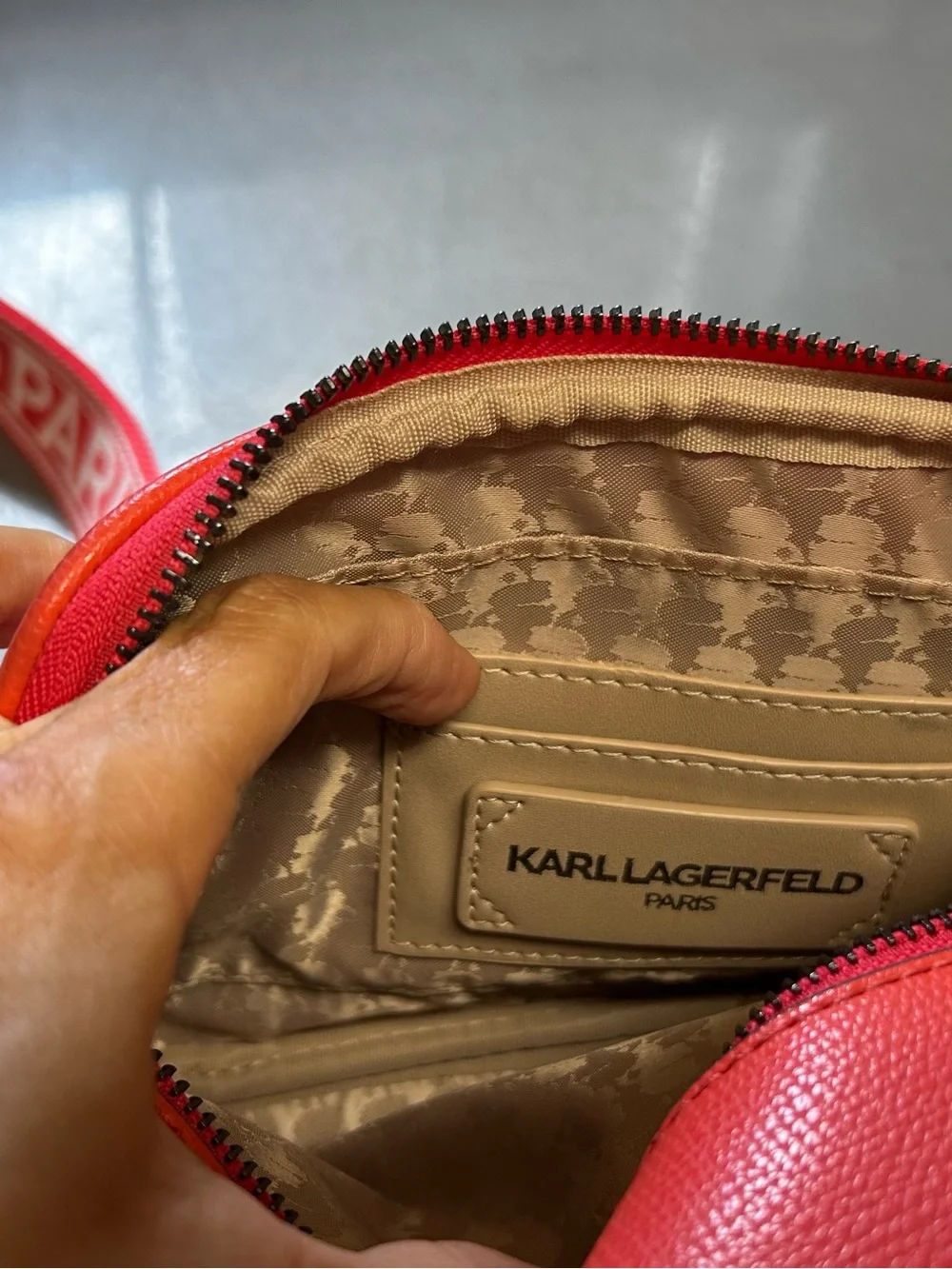 Karl Lagerfeld Bright Red Crossbody Bag with Character Patch